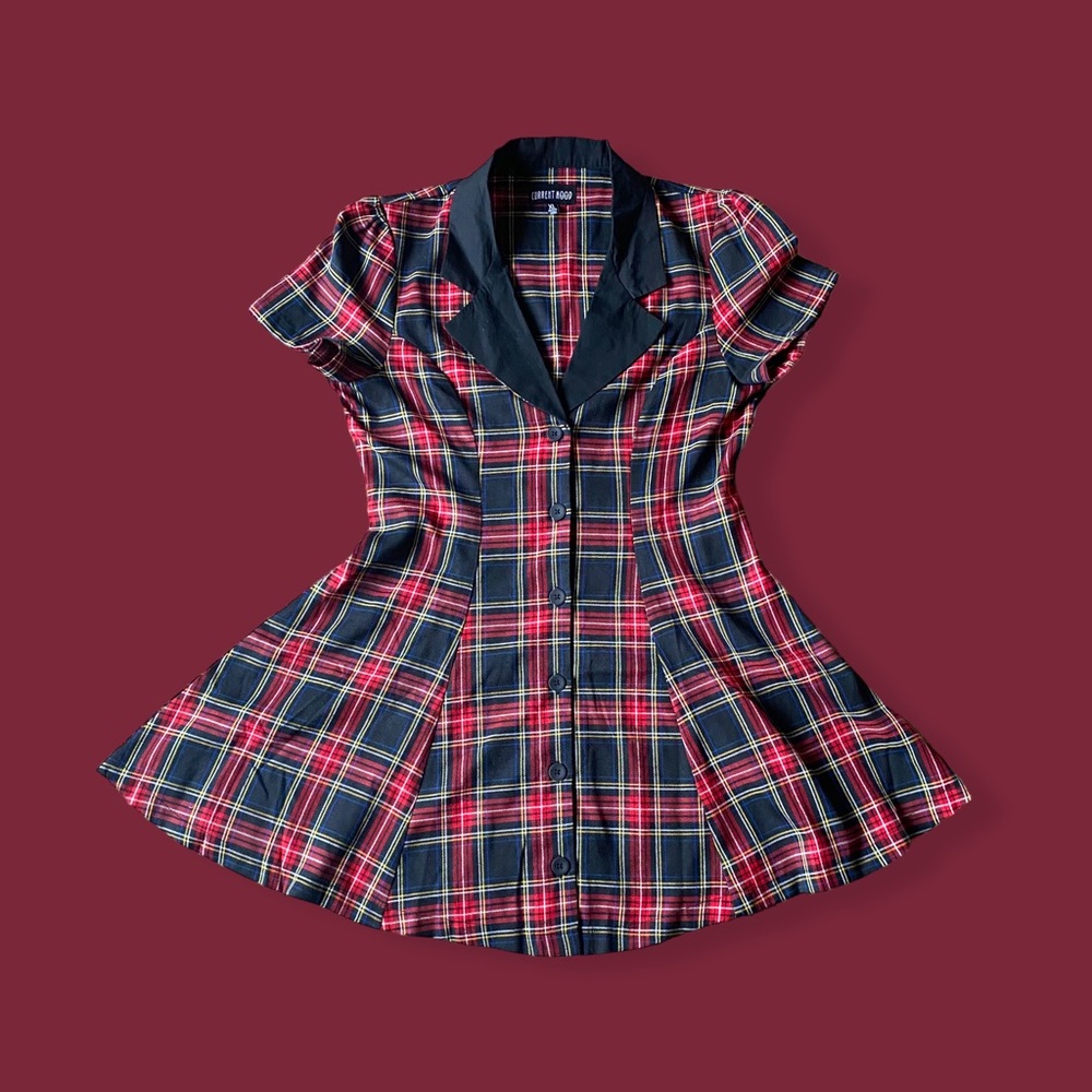 CURRENT MOOD PLAID BUTTON DRESS